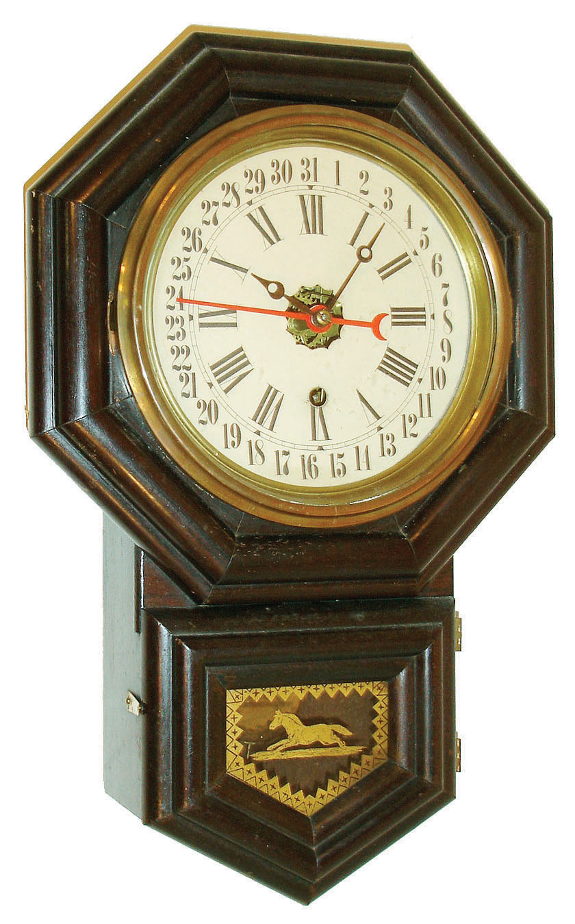 E. N. Welch Mfg. Co. "Axtell Calendar", 8 days, spring brass movement calendar clock or timepiece, c1891 — Antique Clocks Price Guide