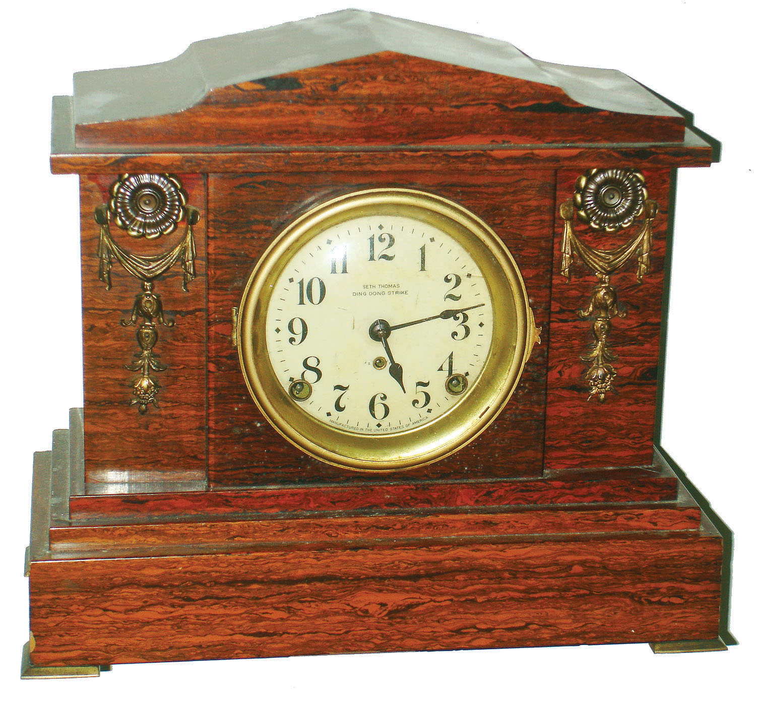 Seth Thomas Clock Co., Thomaston, Conn., "Ding Dong No. 2" mahogany Adamantine 8 days, time and strike, mantel clock, c1913 — Antique Clocks Price Guide