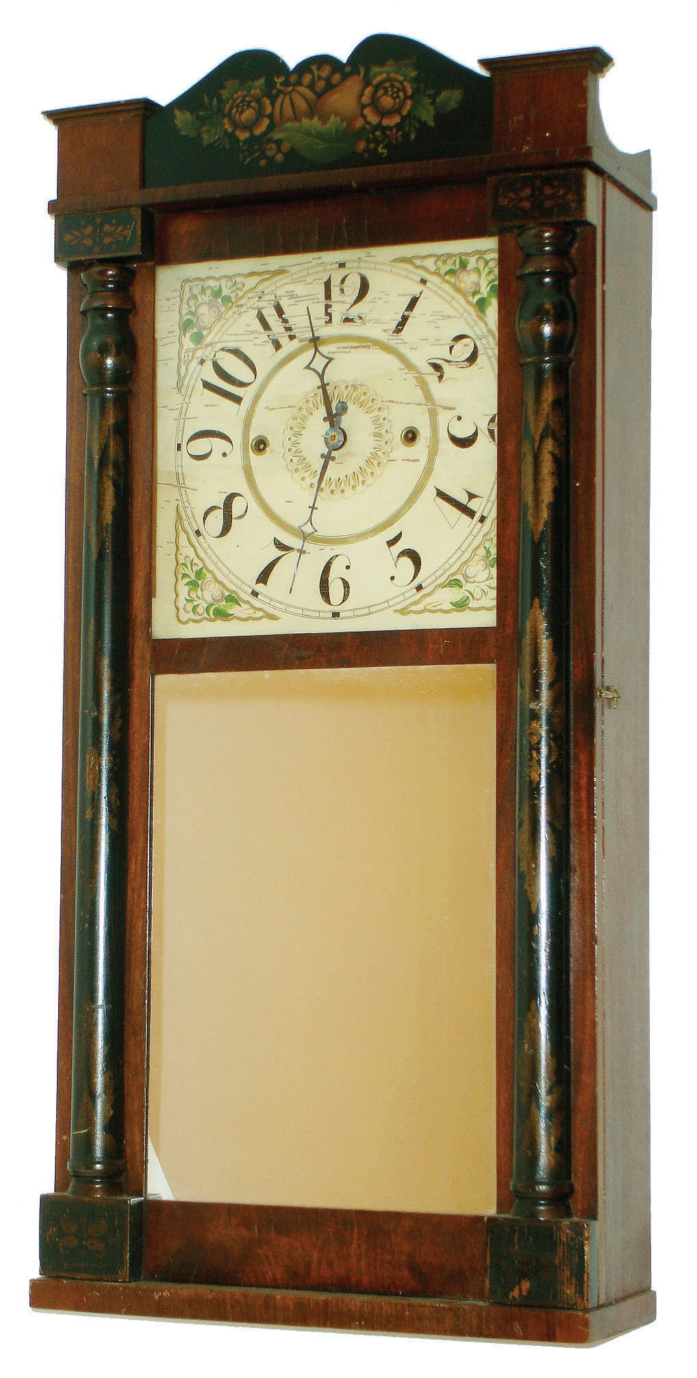 Pratt & Frost, Reading, Mass., 30 hour, time and strike, wood movement, "Groaner" half column and splat shelf clock, 2-wt c1833 — Antique Clocks Price Guide