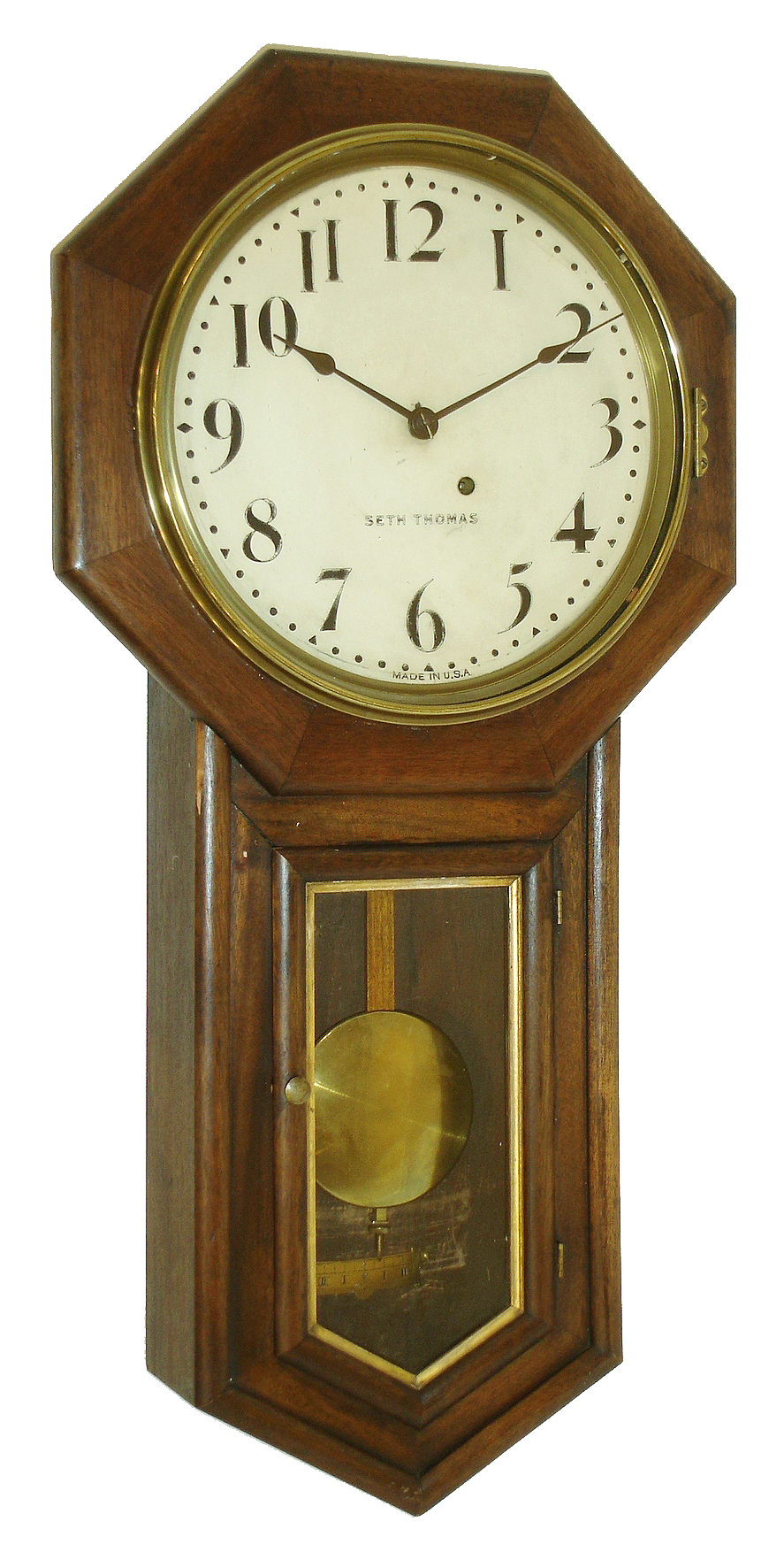 Seth Thomas Clock Co., Thomaston, Conn., "Globe", 8 days, spring long drop octagon wall timepiece, c1920 — Antique Clocks Price Guide