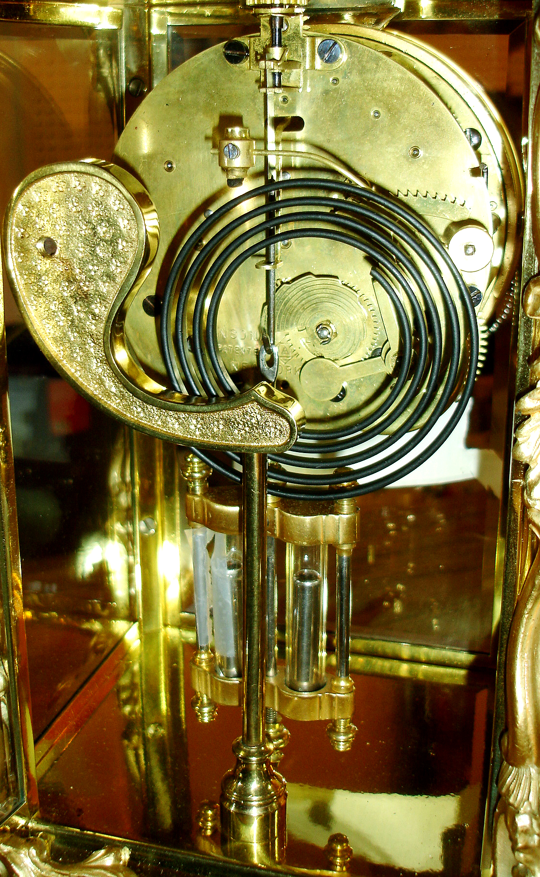 Ansonia Clock Co., New York, "Marchioness" 8 days, time and strike, brass and beveled glass crystal regulator mantel clock, visible escapement, c1904 — Antique Clocks Price Guide