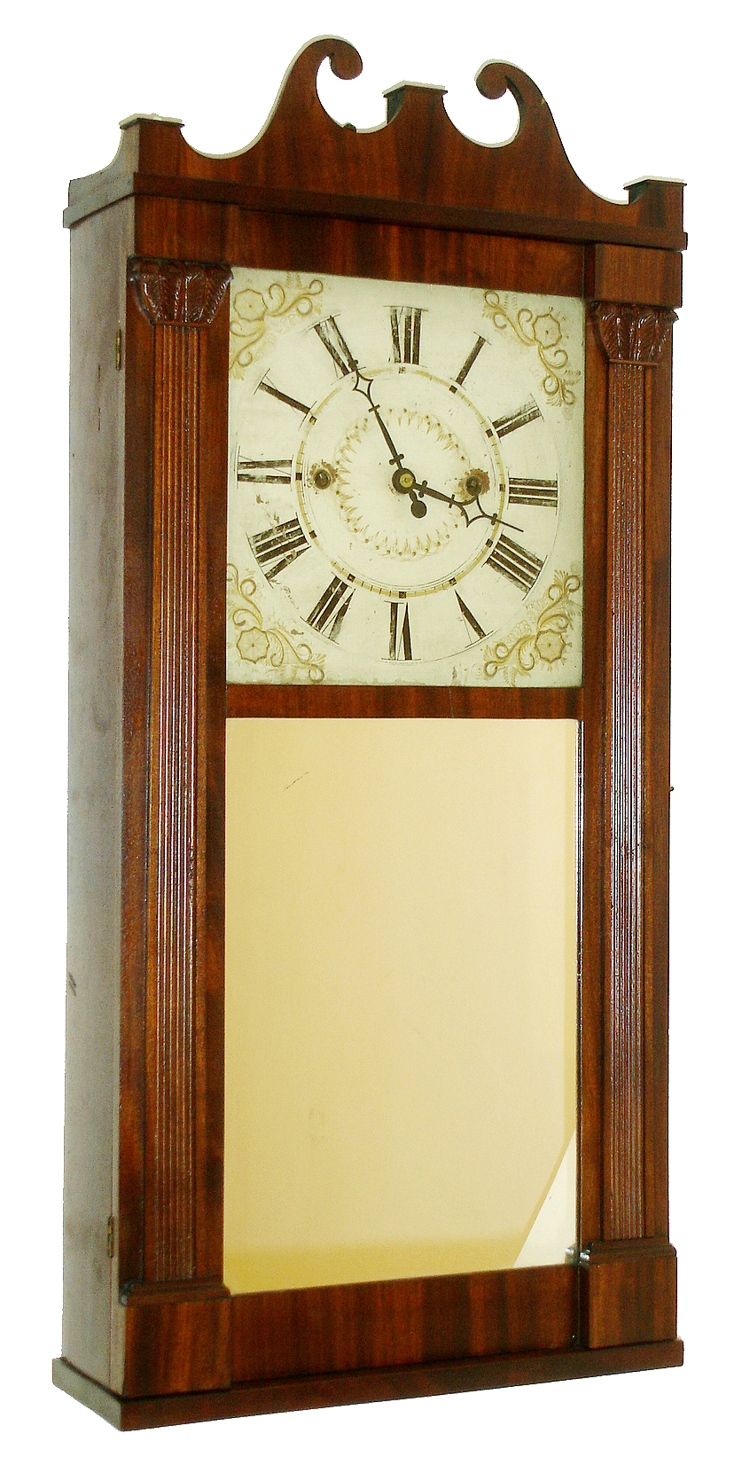 Jeromes & Darrow, Bristol, Conn., 30 hour, time and strike, weight wood movement reeded pilaster & scroll top shelf clock, c1830 — Antique Clocks Price Guide