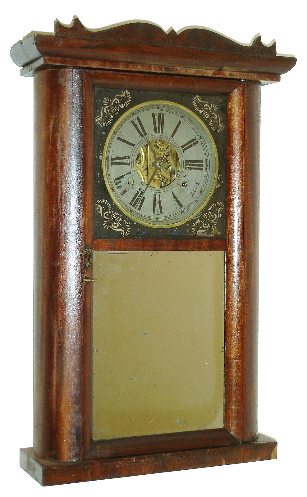 C. & N. Jerome, Bristol, Conn., 30 hour, time and strike, weight brass movement half round shelf clock, c1838 — Antique Clocks Price Guide