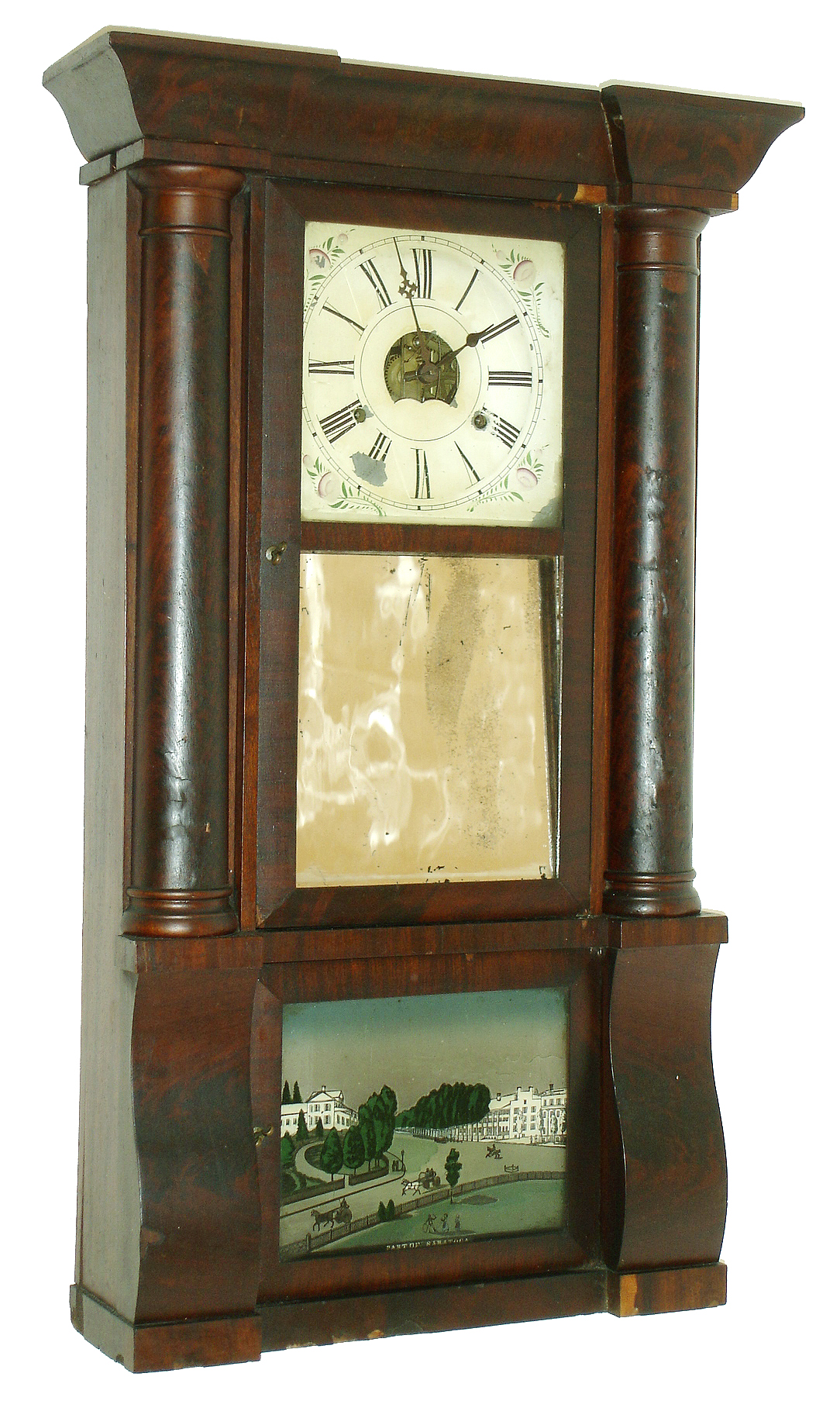 Birge, Peck & Co., Bristol, Conn., 8 days, time and strike, weight brass movement column & cornice shelf clock, c1850 — Antique Clocks Price Guide