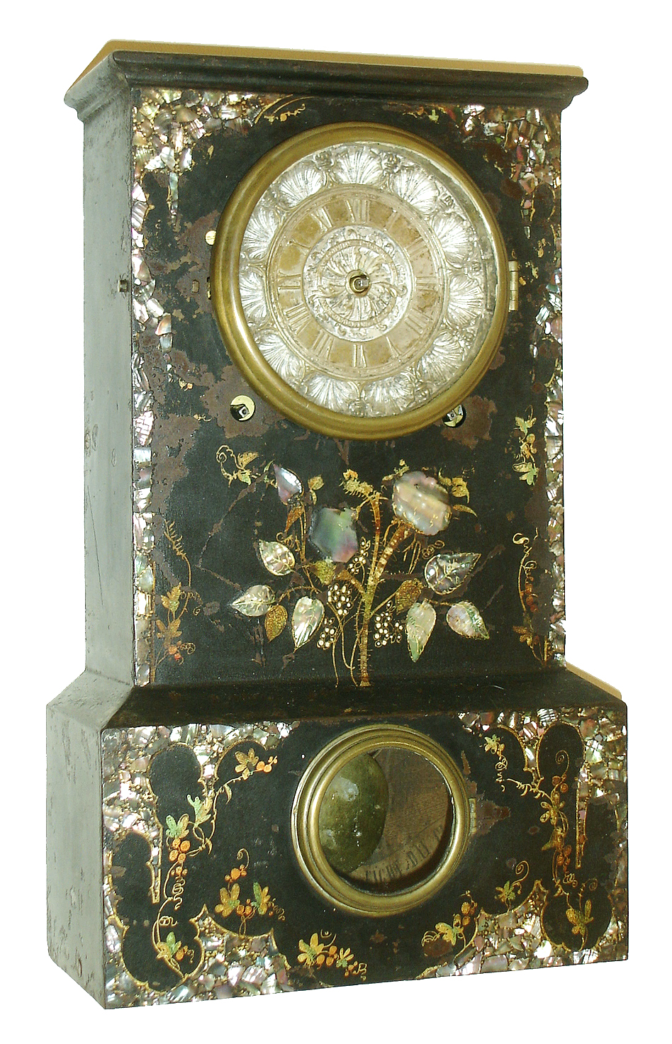 Terry & Andrews, Bristol, Conn., 8 days, time and strike, painted iron case with mop shelf clock, c1850 — Antique Clocks Price Guide