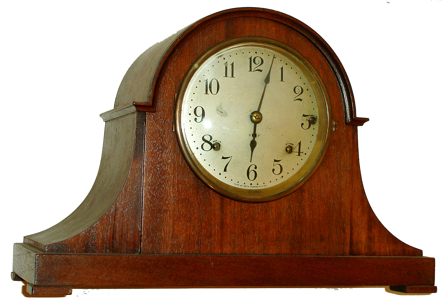 Seth Thomas Clock Co., Thomaston, Conn., "Chime Clock No. 57", 4 bell Sonora chime, playing Westminster tune on quarter hours on 4 cupped iron bells over echo chamber, c1920 — Antique Clocks Price Guide