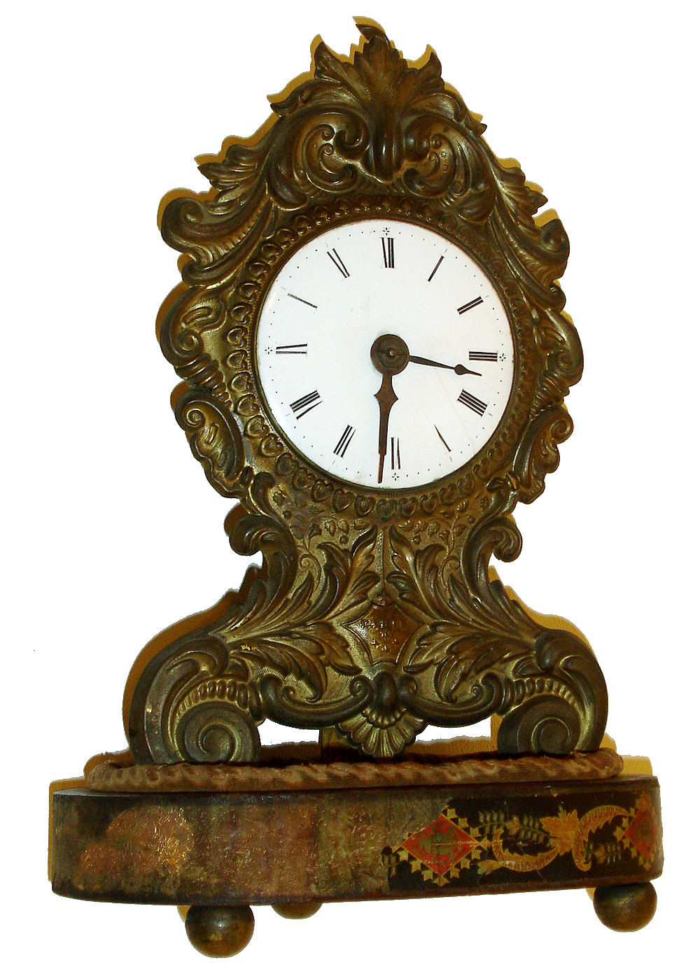 Chauncey Jerome, New Haven, Conn. 30 hours, Paris Model Botsford Patent lever movement embossed brass timepiece, c1850.. — Antique Clocks Price Guide