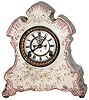 Ansonia Clock Co., New York, "Pequod" porcelain 8 days, time and strike, mantel clock with visible escapement, c 1900