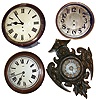 Clocks- 3 (Three) wall clocks plus one case: English dial with fusee; English dial with going barrel; fancy bronzed iron case; round Austrian brass and iron case only
