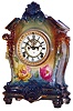 Ansonia Clock Co., New York, "La Tosca" 8 days, time and strike, Royal Bonn porcelain mantel clock with visible escapement, c1904