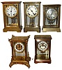 Clocks- 5 (Five) Crystal Regulator American, 8 days, time and strike, brass and beveled glass mantel clocks: Waterbury "Antwerp", Seth Thomas, Ansonia; early 20th century