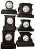 Clocks- 6 (Six) French black marble and slate mantel clocks: four time and strike; two time only. Late 19th century
