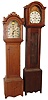 Clocks- 2 (Two) wood painted dial time and strike, tall clock clocks: Riley Whiting, Winchester, pine case 30 hours, wooden works; W. Buchan, Dundee, 8 days, hardwood Scottish; early 19th century