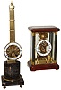 Clocks- 2 (Two) modern Chinese reproductions: Proclocks 11-jewel skeleton clock in crystal regulator case: brass and marble swinger with dial signed Huegenin a Paris, late 20th century
