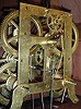 Birge & Fuller, Bristol, Conn., 8 days, time and strike, wagon spring steeple on frame with candle finials or double steeple shelf clock, c1845