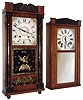 Clocks- 2 (Two): (1)C. & L. C. Ives, Bristol, Conn., 30 hours, time and strike, weight wood movement half column & splat shelf clock, c1832  (2)Jefferson Steele for W. & G. Loveland, Berlin, Conn., 30 hours, time and strike, weight wood movement shelf clock, c1835