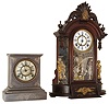 Clocks- 2 (Two) 8 days, time and strike, shelf clocks by the Ansonia Clock Co. of New York. The first clock is the "Triumph" model, c. 1880 and the second is likely the "Unique" model, c. 1904.