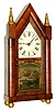 Brewster & Ingrahams, Bristol, Conn., steeple or "Sharp Gothic" 3/4 size mantel clock, 30 hours, time and strike, Kirk's Patent spring driven brass movement with Kirk's Patent cast iron back plate in a mahogany veneer case with painted metal dial and silk screened tablet, c1845