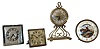 Clocks- 4 (Four) novelty and desk time only clocks: Imhof Swiss 15 jewel polished brass desk clock; round 30 hours, strut clock with animated windmill; square strut 30 hours, clock with pearlescent dial; and Lux square chrome 30 hours, strut clock, 20th century