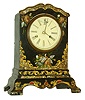 Litchfield Mfg. Co., Litchfield, Conn., 8 days, time and strike, lever movement paper mache with MOP shelf clock, c1850.
