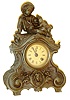 Terry Clock Co., Waterbury, Conn., 30 hours, tic-tac pendulum figural mantel timepiece, c1870.  The cast spelter case is by Muller. The movement in this timepiece is like the ones found in the small round top iron case timepieces.