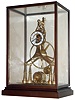 Skeleton Clock, modern Asian lacquered brass reproduction, in glass and wood case, late 20th century