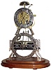 Clocks- 3 (Three) 8 days, modern Asian reproduction exotic brass skeleton clocks with glass domes: scissors; calendar; and Harrison; late 20th century