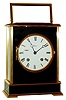 Chelsea Clock Co., Boston, large carriage-clock style mantel clock, 8 days, house strike movement #859171, Swiss-made brass, black enamel and beveled glass case, c1987, with dedication plate on top with 1937 date