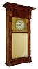 Asa Munger, Auburn, N.Y., ironing board mantel clock, 8 days, time only, weight driven movement in a mahogany case with painted metal dial and golden color dial surround and mirror tablet, c1828