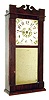 James Cross, Rochester, N.H., looking glass mantel clock, 8 days, time and bell strike, weight driven movement in a mahogany veneer case with stylized front splat and side returns, painted wooden dial, hand written label inside lower case and mirror tablet, c1830
