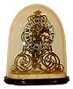 English, single fusee skeleton timepiece, in an extra fancy scrolling frame, with pierced silvered dial and glass dome, c1870