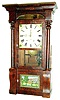 Charles Kirk, Bristol, Conn, RARE Empire cased whistle pipe barrel organ clock, with 16 pipes, in an extra large mahogany column and cornice case, The iron back clock movement actuates the chain fusee driven organ once a day at noon, and there appear to be 7 tunes on the barrel, one for each day of the week, both movements wound weekly, c1850