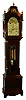 English tall clock for J.E. Caldwell, Philadelphia, Penn., 8 days, time, strike and Westminster chime, three brass weight driven movement in a pagoda top mahogany case with, beveled glass on trunk door, brass inlaid columns on trunk and hood, similar to Roxbury style. The painted metal dial has moon phase, c1910