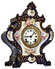 Ansonia Clock Co., New York, N.Y., Royal Bonn porcelain clock, unidentified model, 8 days, time and strike, spring driven movement in a Royal Cobalt Blue with multicolor floral decoration case, multicolor dial, c1900