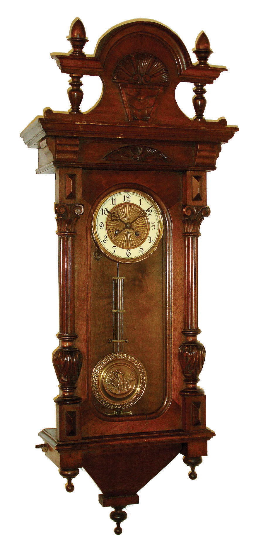 Clocks- 3 (Three) German 8 days, spring driven, time and strike, wall clocks in walnut cases, late 19th century. — Antique Clocks Price Guide