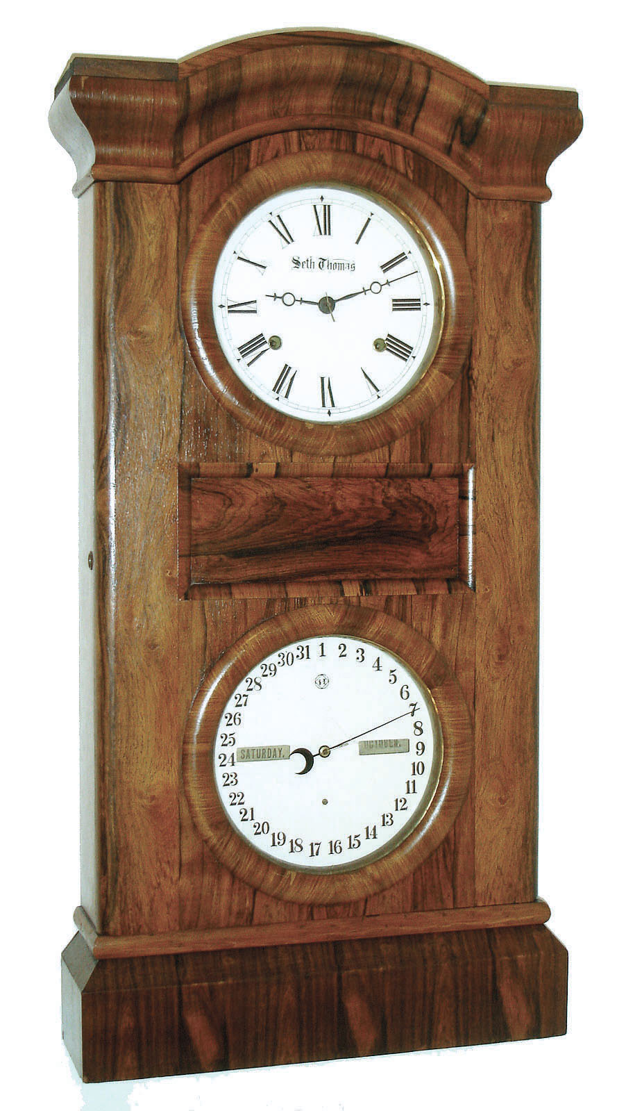 Seth Thomas Clock Co., Thomaston, Conn., "Parlor Calendar No. 1", 8 days, time and strike,, weight calendar clock in rosewood veneer case, c1878. — Antique Clocks Price Guide