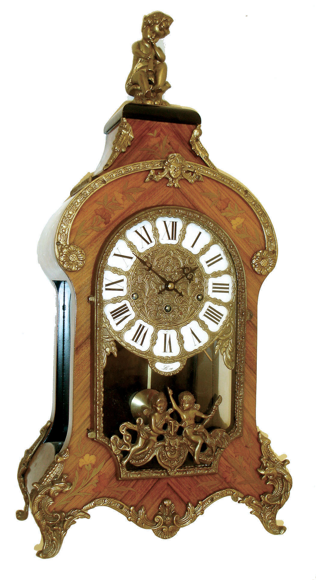 German large reproduction inlaid veneer bracket clock, Hermle 351-060 Westminster-chime movement dated 1980 — Antique Clocks Price Guide