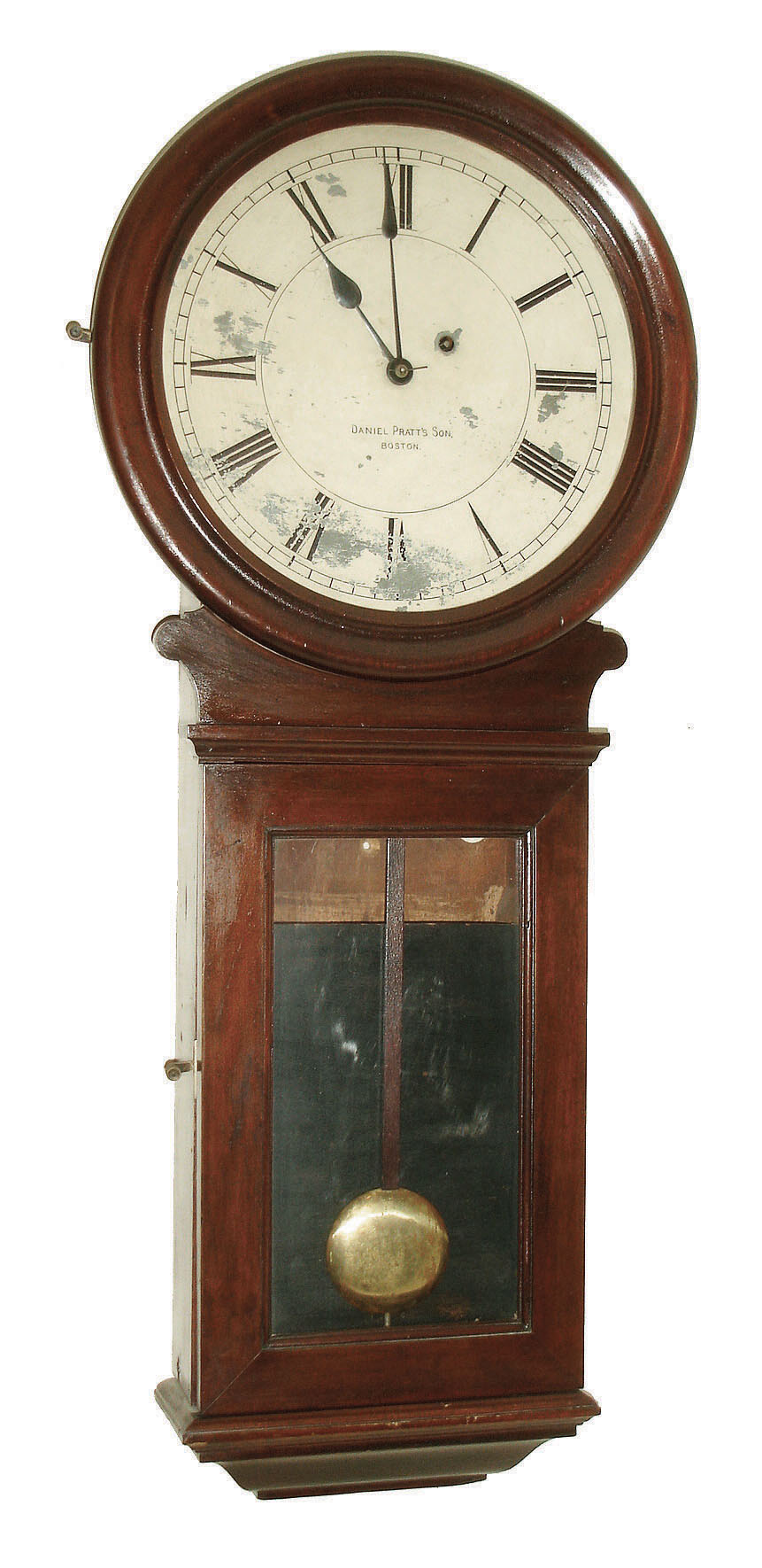 Chelsea Clock Co., Chelsea, Mass., 8 days, weight brass movement regulator wall timepiece retailed by Daniel Pratt's Son, c1910 This Pratt firm was in business 1895 to 1916. — Antique Clocks Price Guide