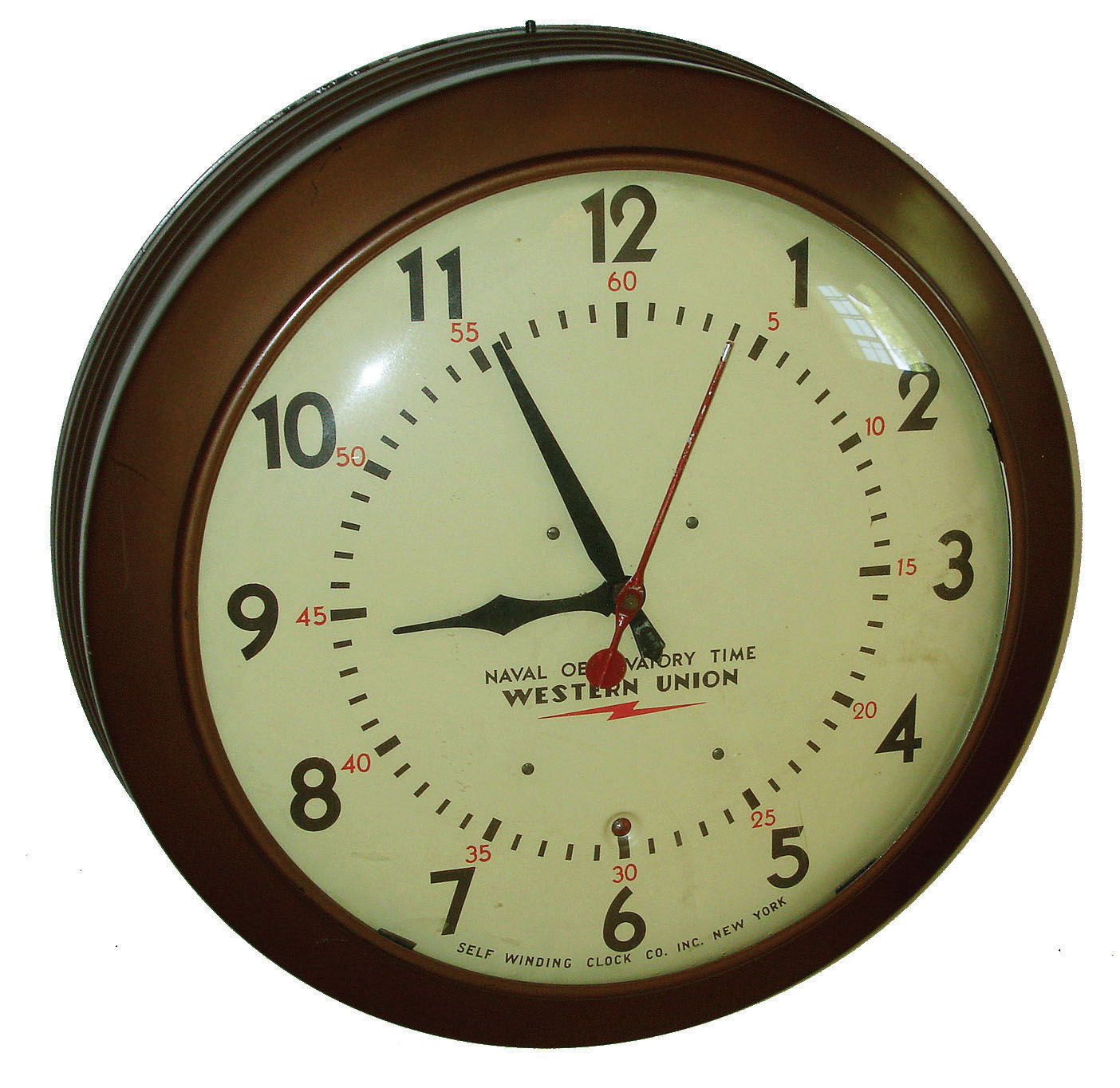 Self Winding Clock Company, New York, "Naval Observatory Time, Western Union" electrically wound gallery wall clock, c1930 — Antique Clocks Price Guide