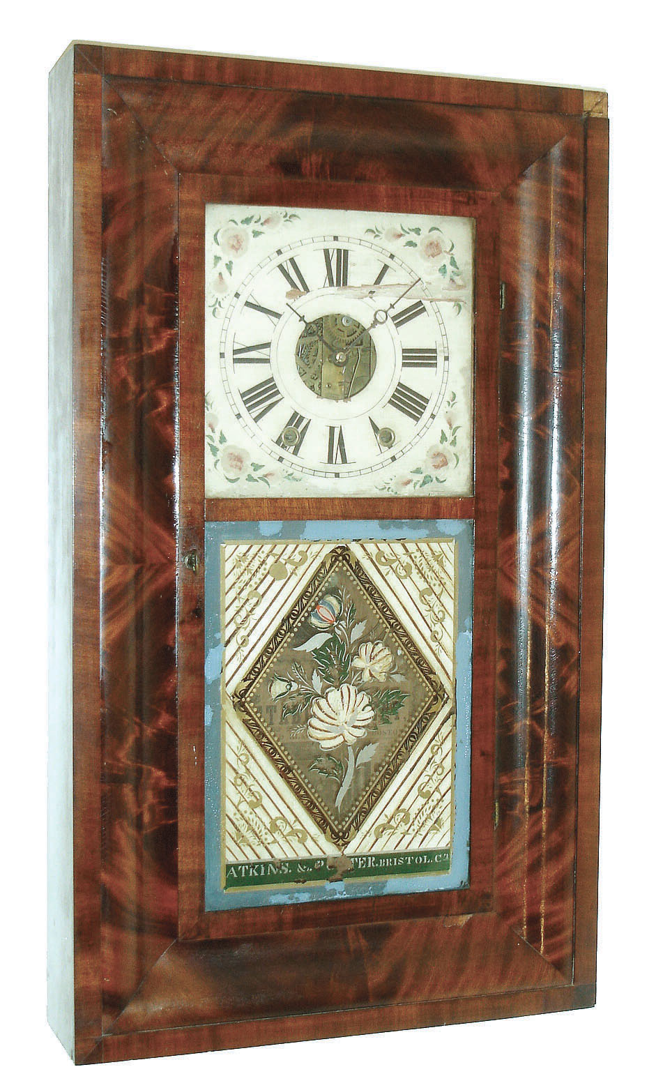 Atkins & Porter, Bristol, CT, 8 day brass movement time and strike, weight driven OG shelf clock with label of J. J. & W. Beal's Clock Establishment, Boston, c 1844. — Antique Clocks Price Guide