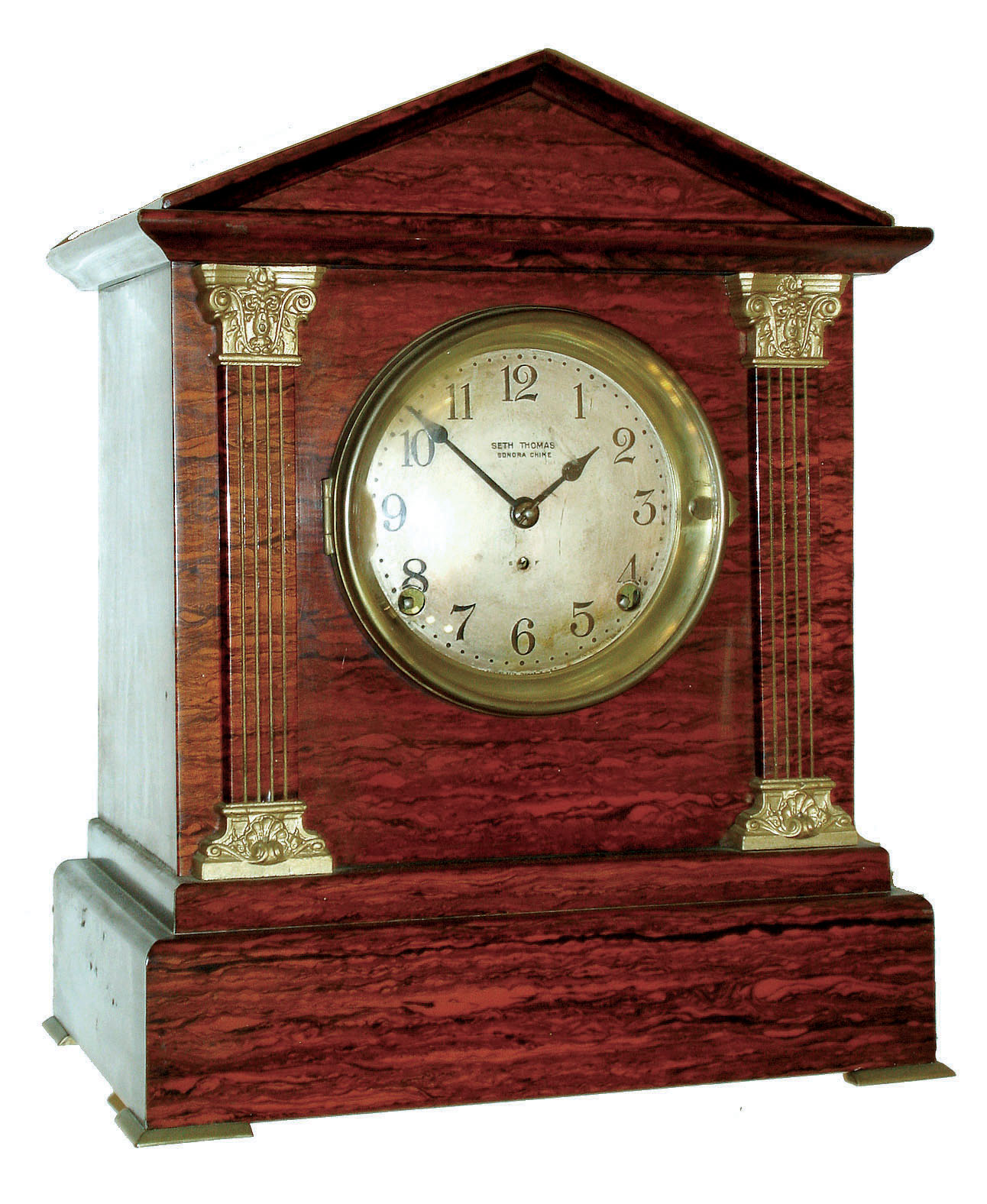 Seth Thomas Clock Co., Thomaston, Conn., "Chime Clock No.6" Sonora 4-bell Westminster chime 8 day Adamantine mantel clock, c1913 — Antique Clocks Price Guide