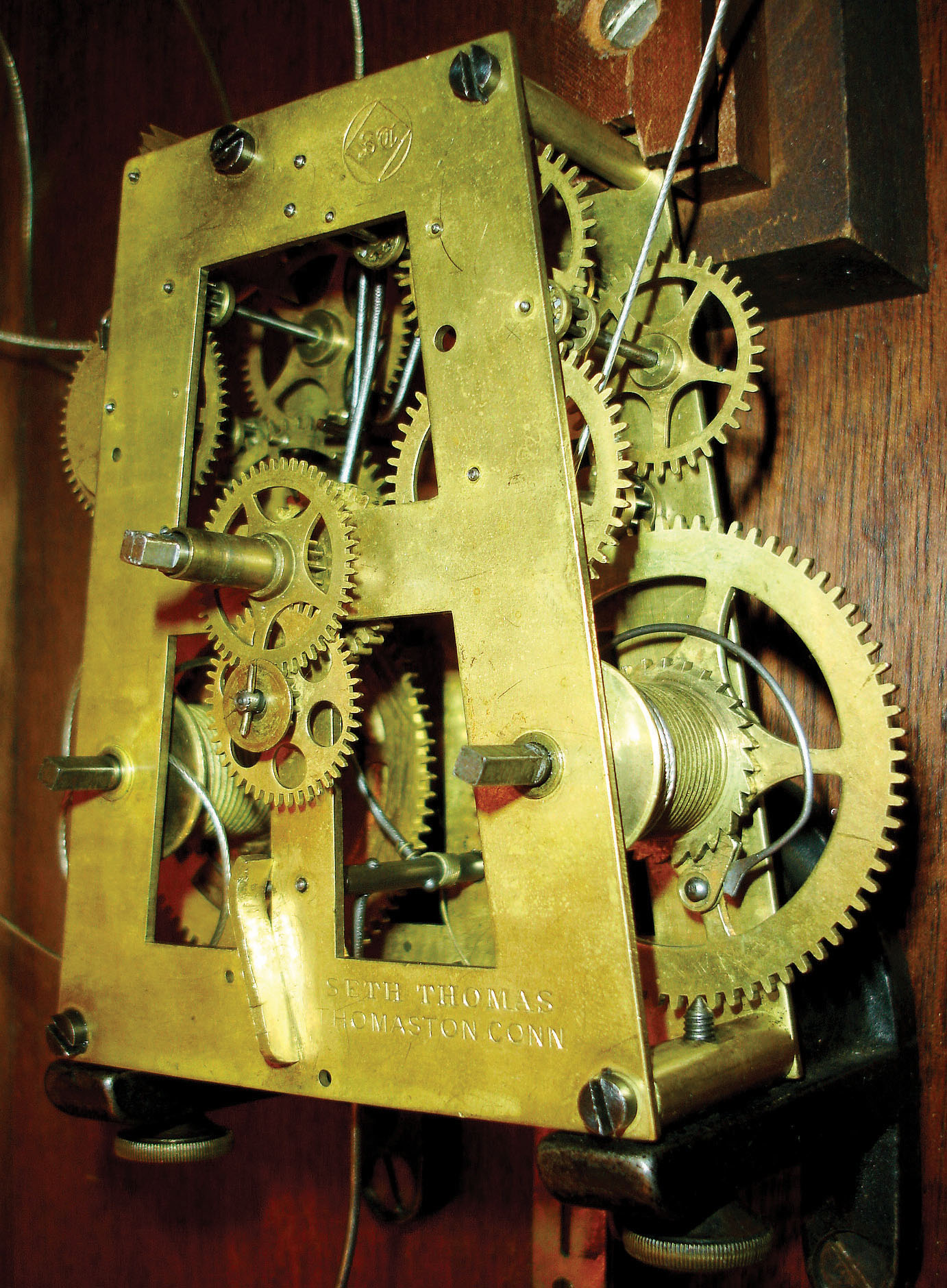 Seth Thomas Clock Co., Thomaston, Conn., "Garfield", 8 days, time and strike, weight driven shelf clock in walnut case, c1884. — Antique Clocks Price Guide