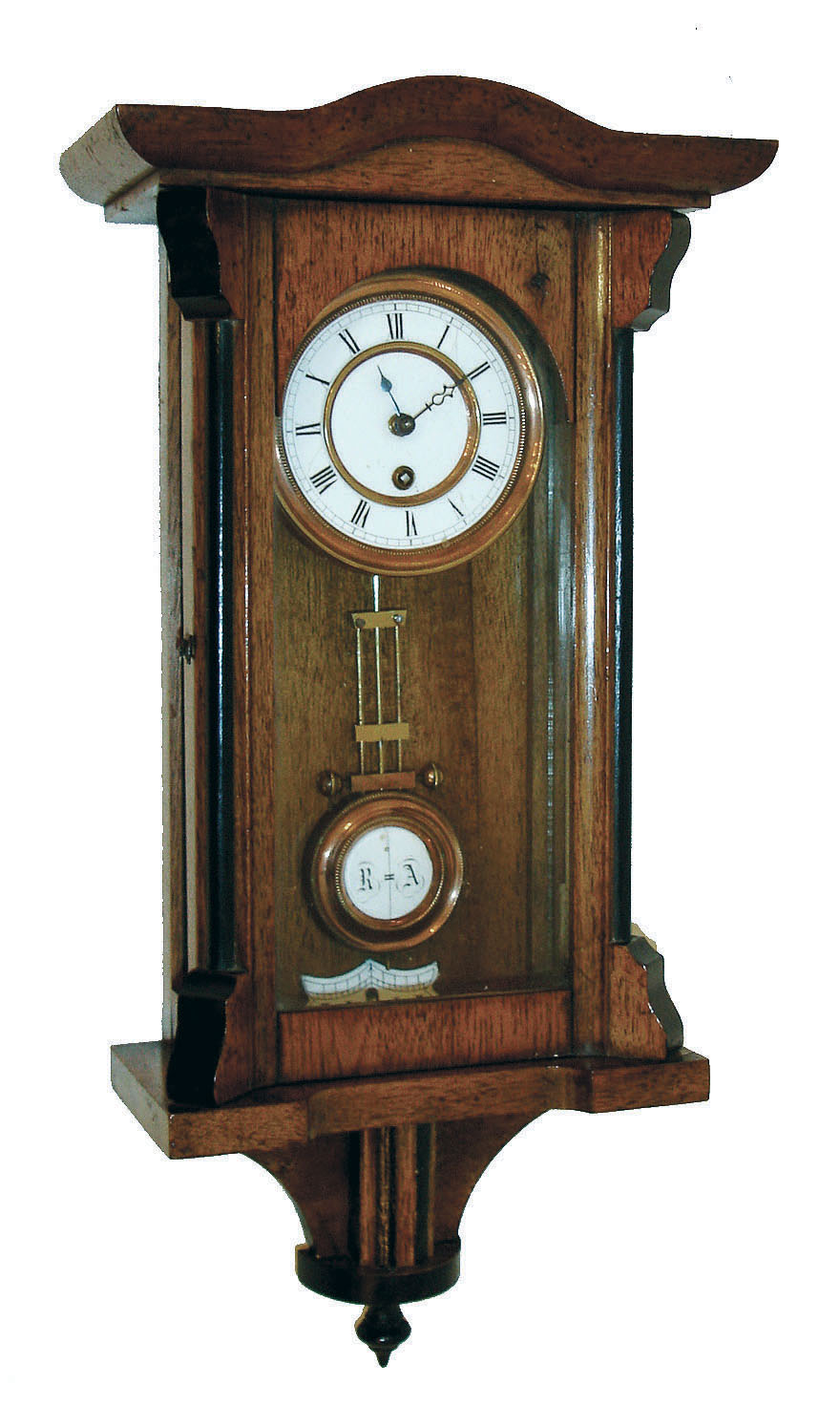 German, miniature Vienna style spring regulator wall clock, 8-day, with short 6 inch pendulum and two and half inch dial, C.1900 — Antique Clocks Price Guide