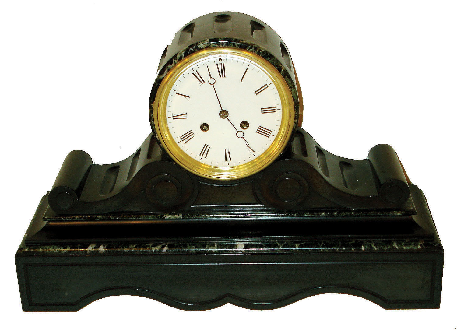 France, marble cased tambour clock, with good S. Marti (Bronze Award) Paris movement, 8-day, c1900 — Antique Clocks Price Guide