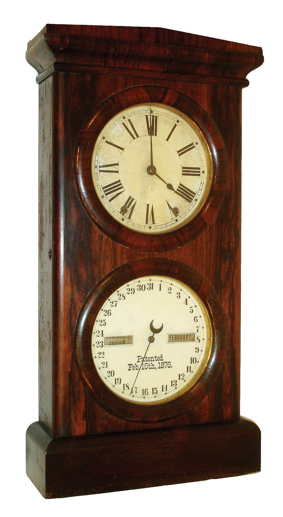 Seth Thomas Clock Co., Thomaston, Conn., "Parlor Calendar No. 3", 8 days, time and strike double dial calendar clock, c1880 — Antique Clocks Price Guide