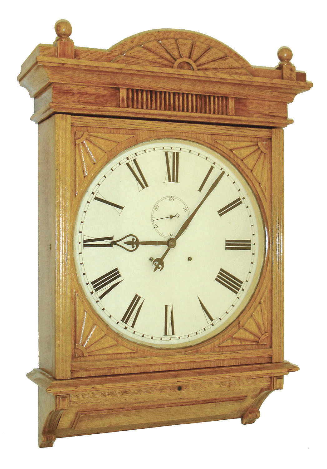 Seth Thomas Clock Co., Thomaston, Conn., "18 Inch Lobby" wall clock, 15 days, time only, double spring driven movement in an oak case with painted metal dial, c1910 — Antique Clocks Price Guide