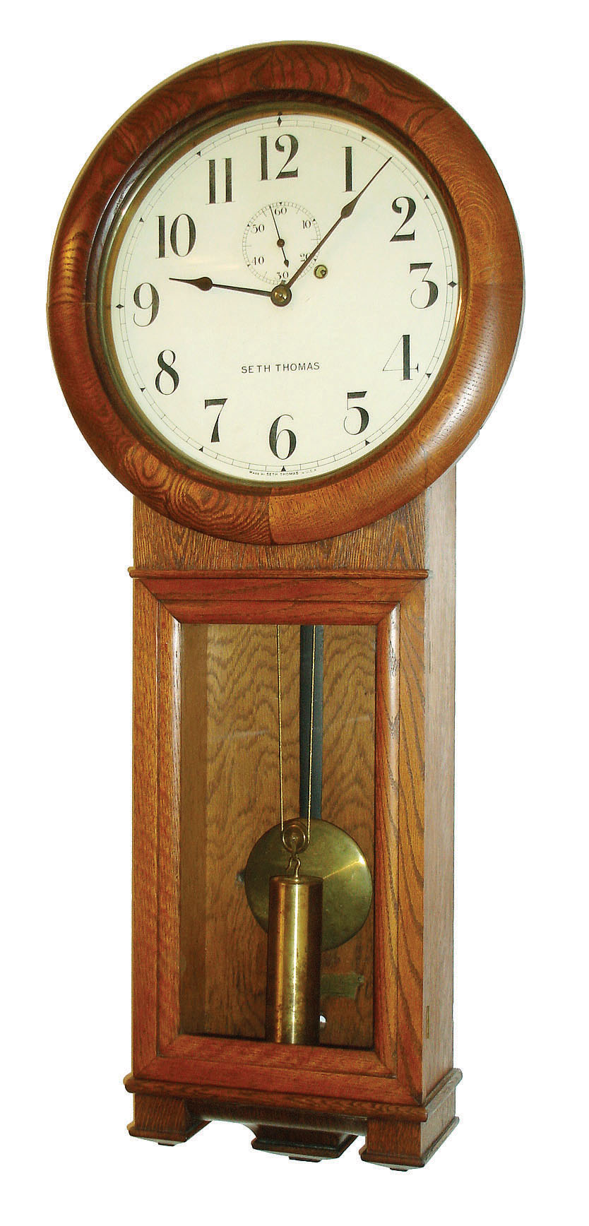Seth Thomas Clock Co., Thomaston, Conn., "Regulator No. 2", 8 days, weight brass movement regulator timepiece, c1890 — Antique Clocks Price Guide