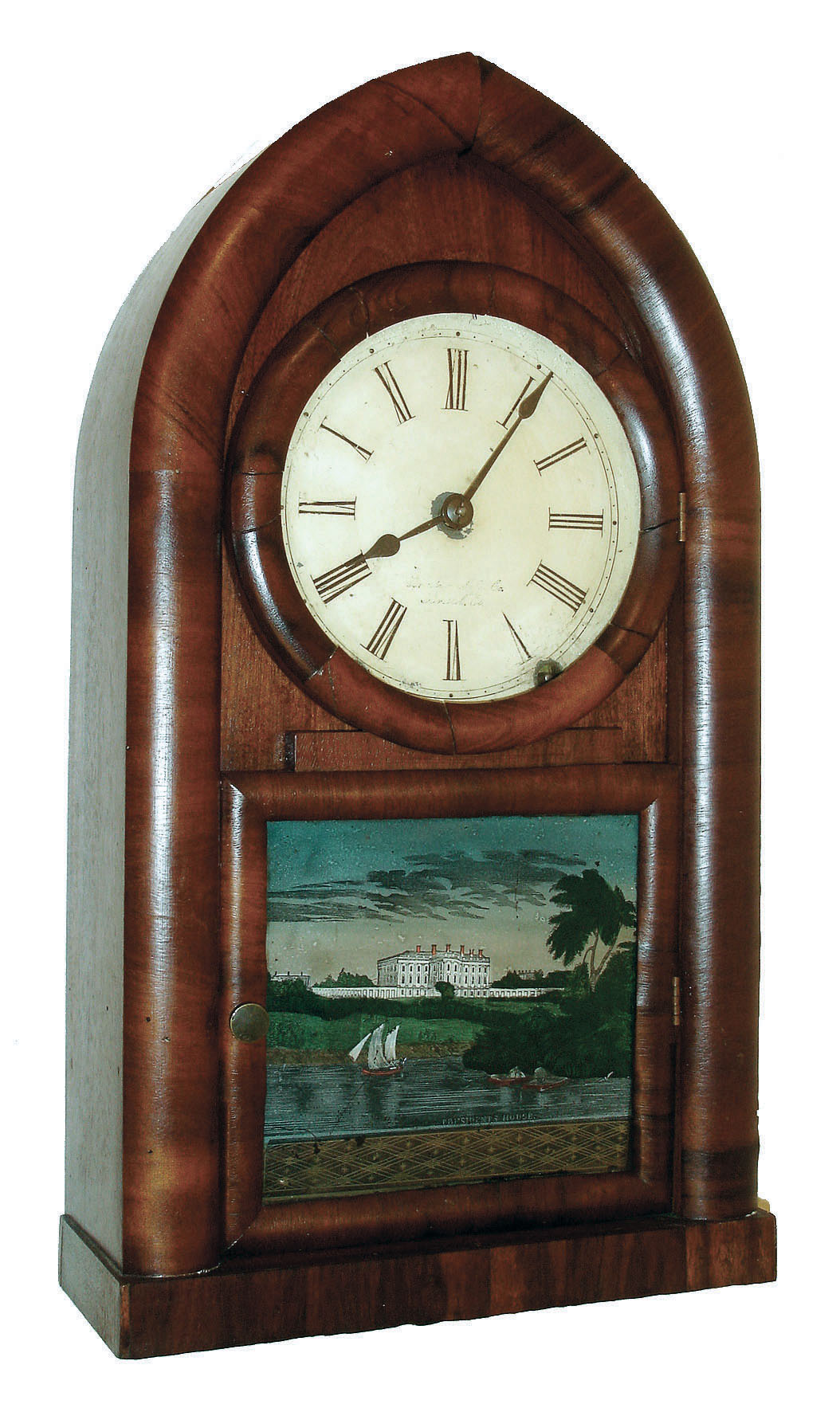 Brewster Manufacturing Co., Bristol, Conn., 8 days, time and strike, round gothic or beehive shelf clock, c1855 — Antique Clocks Price Guide