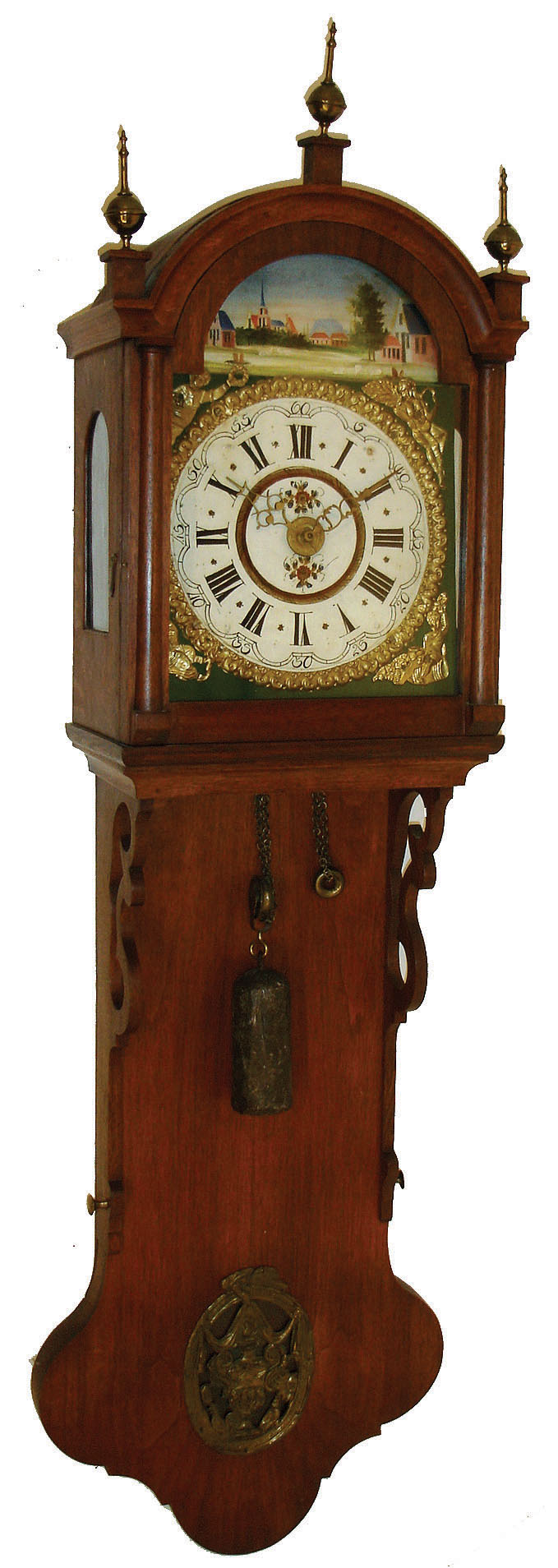 Staartklok, Dutch weight driven 30 hours, time, strike & alarm hanging clock, often called a "tail" clock or Dutch Hood, C.1810. — Antique Clocks Price Guide