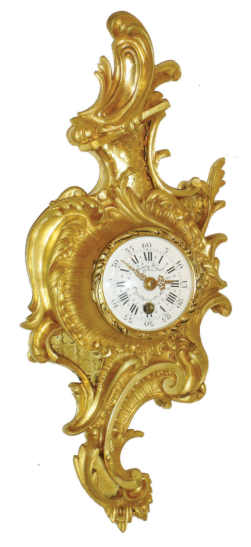 French miniature cartel gilt-bronze 8 day timepiece, dial signed "Henry Capt, Geneve", c1900 — Antique Clocks Price Guide